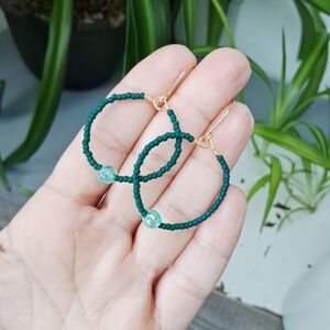 BOGO EARRINGS Chic Teal Beaded Hoop Earrings